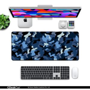 Midnight Naval Camo desk mat — navy, steel blue and ice design, available in M, L, XL and XXL sizes.