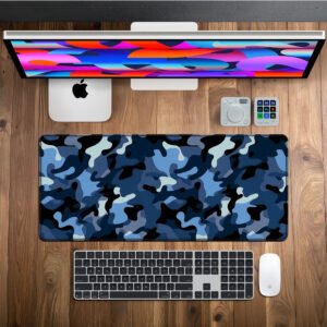 Midnight Naval Camo desk mat — navy, steel blue and ice design, available in M, L, XL and XXL sizes.