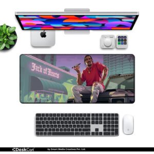 Neon Kingpin desk mat — neon purple and pink design, available in M, L, XL and XXL sizes.