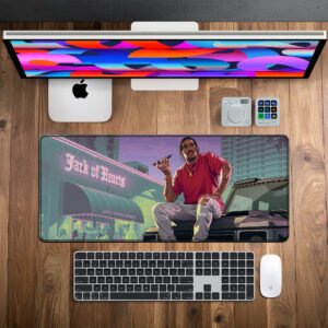 Neon Kingpin desk mat — neon purple and pink design, available in M, L, XL and XXL sizes.