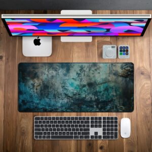 Patina Stone Texture desk mat — teal, rust and stone design, available in M, L, XL and XXL sizes.