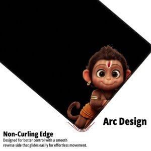 Peekaboo Hanuman desk mat — black with warm accents design, available in M, L, XL and XXL sizes.