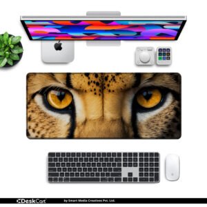 Predator Focus desk mat — amber and tan design, available in M, L, XL and XXL sizes.