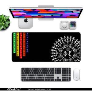Tribal Rhythm Desk Mat desk mat — black with white folk motifs design, available in M, L, XL and XXL sizes.