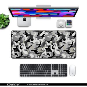 Urban Shadow Camo desk mat — black, graphite grey and white design, available in M, L, XL and XXL sizes.