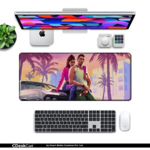 Vice City Legends desk mat — sunset pink and teal design, available in M, L, XL and XXL sizes.