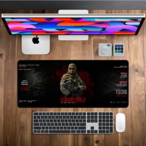 Waghnakh Legacy desk mat — black, deep red and olive design, available in M, L, XL and XXL sizes.