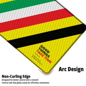 Ascend Amber Desk Mat — sunshine yellow, green, white, red and black design, available in M, L, XL and XXL sizes.