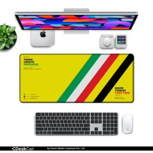 Ascend Amber Desk Mat — sunshine yellow, green, white, red and black design, available in M, L, XL and XXL sizes.