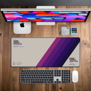 Ascend Plum Desk Mat — stone grey, plum and deep navy design, available in M, L, XL and XXL sizes.