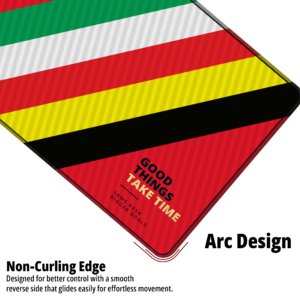 Ascend Tricolor Desk Mat — racing red, green, white, yellow and black design, available in M, L, XL and XXL sizes.