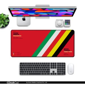 Ascend Tricolor Desk Mat — racing red, green, white, yellow and black design, available in M, L, XL and XXL sizes.