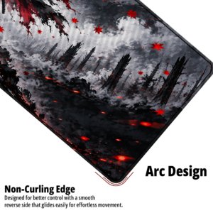 Ashen Blade Desk Mat — ash grey, charcoal and maple red design, available in M, L and XL sizes.