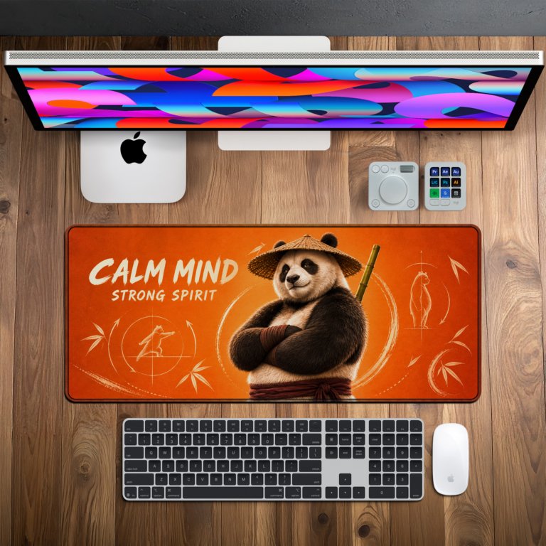Chill Panda desk mat on a desk setup