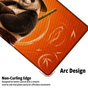 Chill Panda Desk Mat — sunset orange, cream and deep brown design, available in M, L and XL sizes.