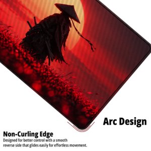 Crimson Sunset Samurai Desk Mat — saturated crimson red and deep black design, available in M, L and XL sizes.