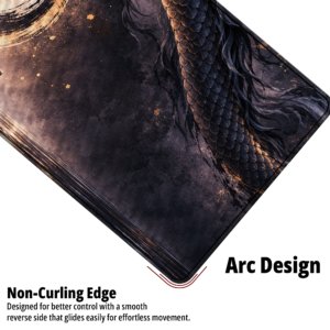 Dragon’s Vigil Desk Mat — radiant gold, deep shadow and bronze design, available in M, L and XL sizes.
