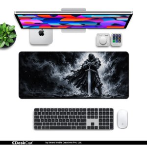 Shadow Knight Desk Mat — monochrome black, grey and white design, available in M, L and XL sizes.