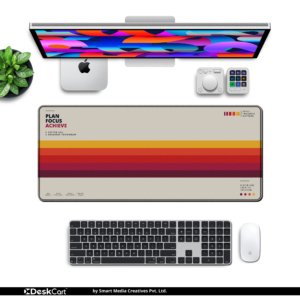 Sunset Stripe Classic Desk Mat — stone beige, mustard, amber and maroon design, available in M, L, XL and XXL sizes.