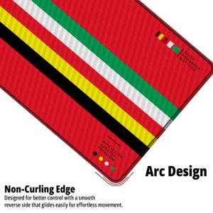 Sunset Stripe Tricolor Desk Mat — racing red, green, white, yellow and black design, available in M, L, XL and XXL sizes.
