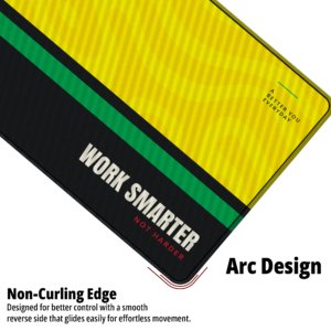 Swirl Motion Amber Desk Mat — sunshine yellow, forest green and black design, available in M, L, XL and XXL sizes.