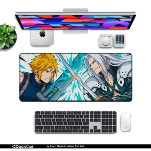 Blade Clash Rivals Desk Mat with keyboard and mouse on a desk