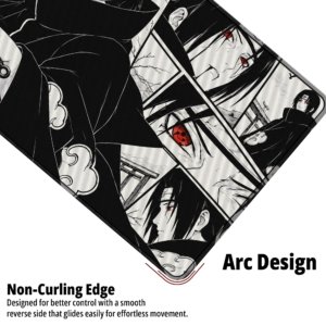 Close-up of the Crimson Eyes Manga Desk Mat showing the non-curling arc edge