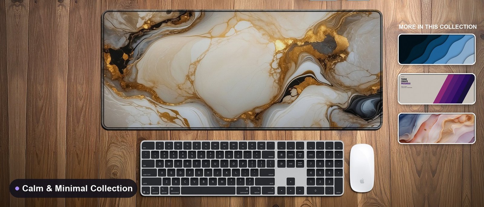 Calm and Minimal Collection marble desk mat on a wooden desk