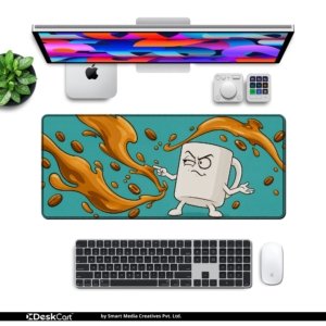 Grumpy Coffee Mug Desk Mat with keyboard and mouse on a desk