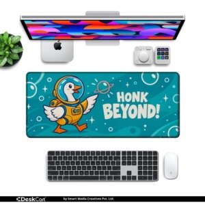 Honk Beyond Desk Mat with keyboard and mouse on a desk