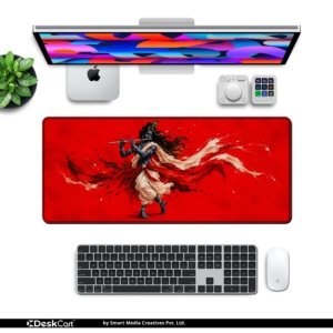Krishna Flute Dance Desk Mat with keyboard and mouse on a desk