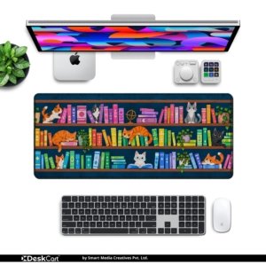 Library Cats Desk Mat with keyboard and mouse on a desk