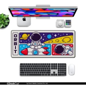 Orbit Astronaut Desk Mat with keyboard and mouse on a desk