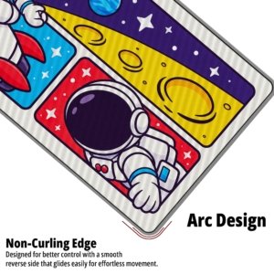 Close-up of the Orbit Astronaut Desk Mat showing the non-curling arc edge