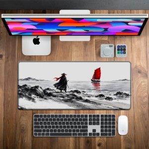 Ronin Red Sail Desk Mat on a desk