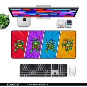 Shell Squad Comic Desk Mat with keyboard and mouse on a desk