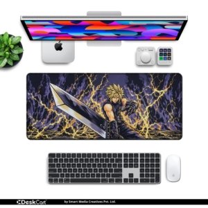 Storm Blade Warrior Desk Mat with keyboard and mouse on a desk