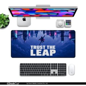 Trust the Leap Desk Mat with keyboard and mouse on a desk