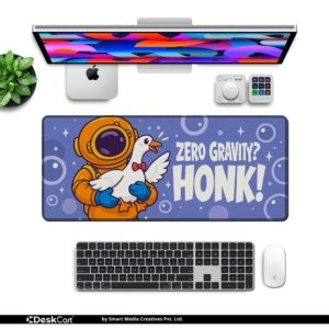 Zero Gravity Honk Desk Mat with keyboard and mouse on a desk