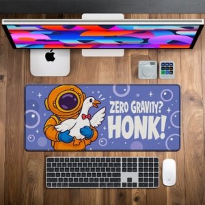 Zero Gravity Honk Desk Mat on a desk